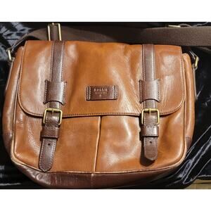 Fossil BrownLeather Briefcase Messenger Bag Attaché Strap Business Old Money